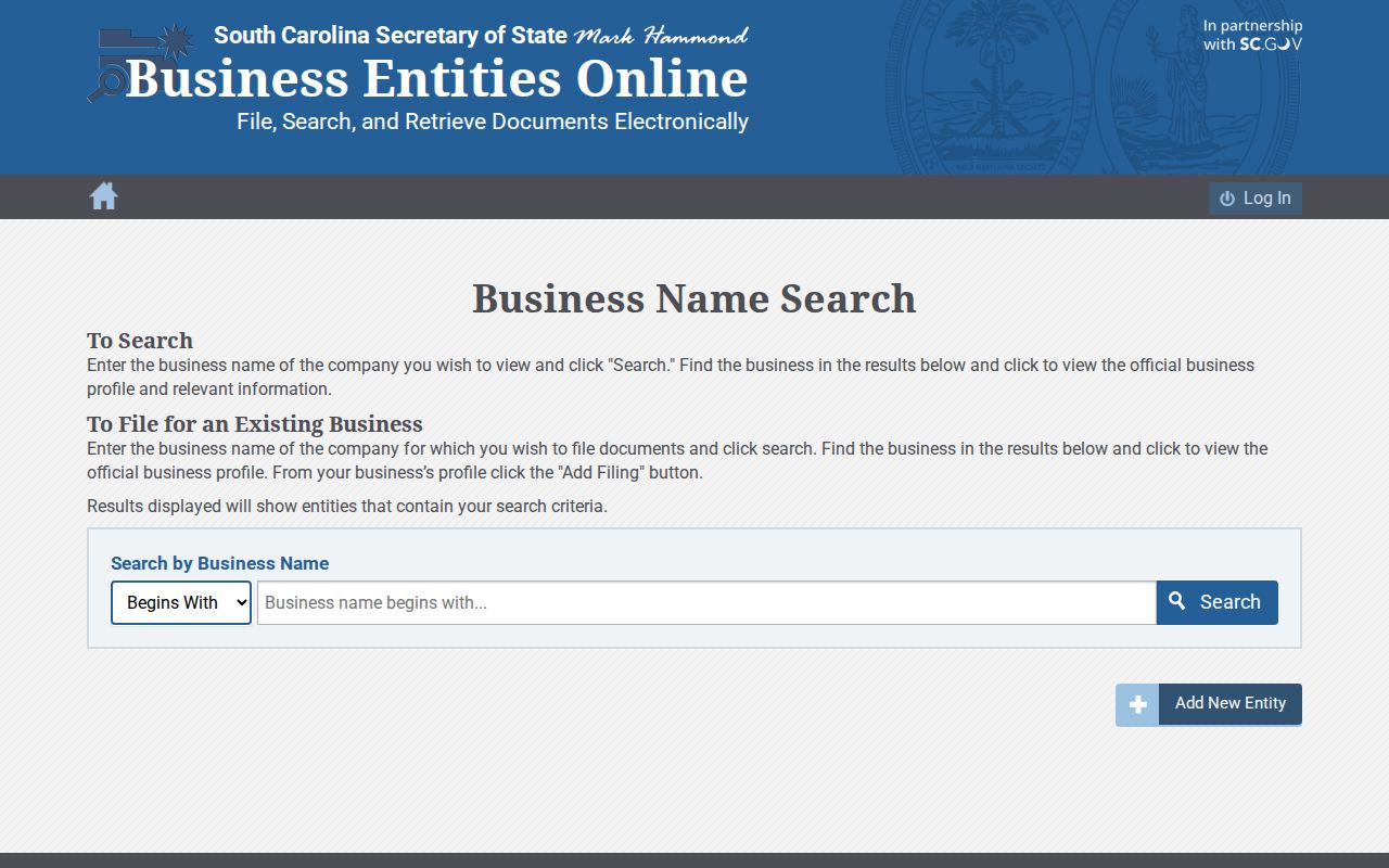 Hanahan resident lookup with South Carolina Secretary of State entity search