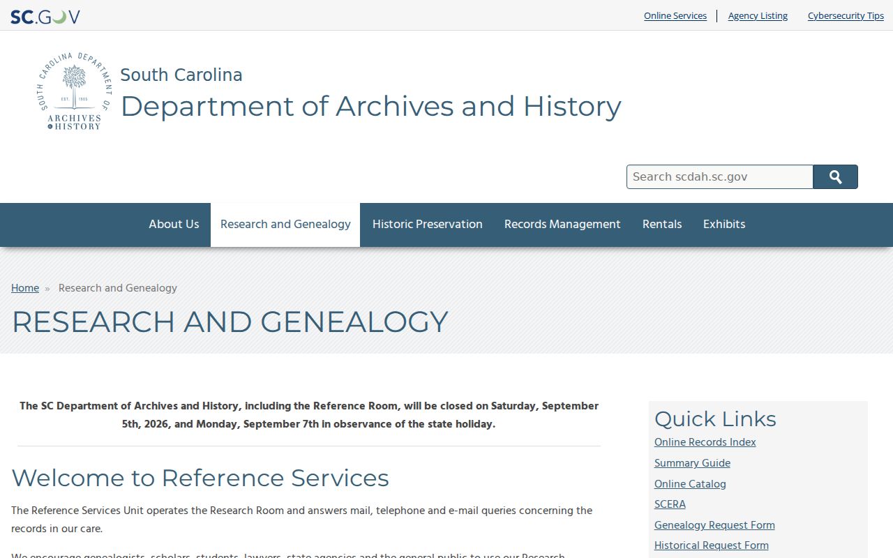 Hanahan previous residents archive and genealogy research route